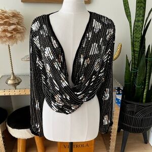 Nasty Gal Black Sequin Wrap Top